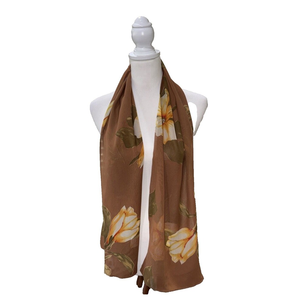 Bernie of New York Brown Silk Sheer Double Layer Oblong Scarf Vintage 58.5x11
